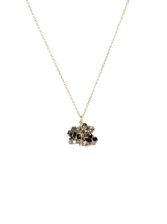 Pyrite necklace - rock necklace - crystal necklace - mineral - fools gold - A raw pyrite nugget wire wrapped onto a 14k gold filled chain