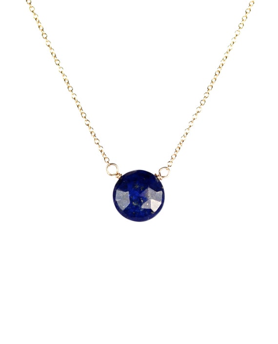 Lapis necklace - december birthstone - blue lapis lazuli necklace - a faceted round lapis wire wrapped onto a 14k gold filled chain