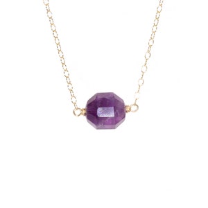 Amethyst necklace, February birthstone jewelry, healing crystal pendant, chakra necklace, thin gold chain, 14k gold filled
