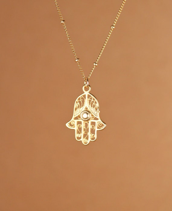 14k Gold Petite Filigree Hamsa Charm Pendant 14k Gold Petite Filigree Hamsa Charm Pendant