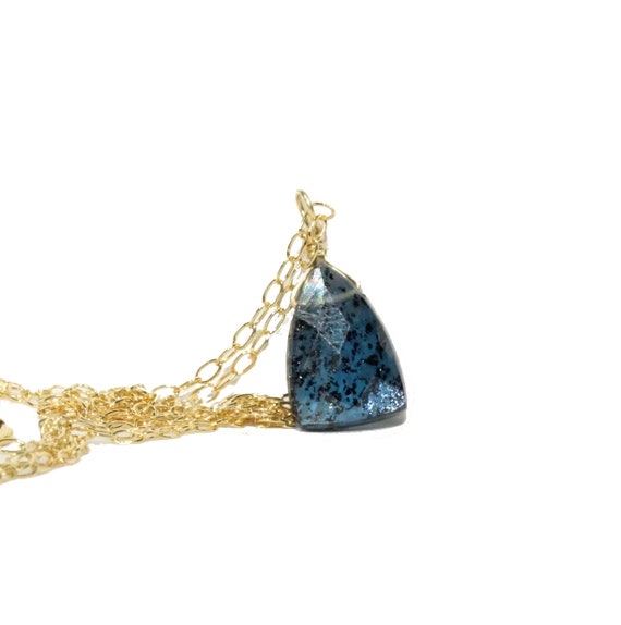 Kyanite necklace, blue crystal necklace, blue kyanite pendant, triangle, healing stone necklace, royal kyanite on a 14k gold filled chain