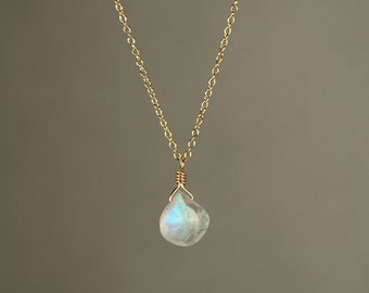 Moonstone necklace, rainbow moonstone necklace, dainty crystal necklace,  a tiny teardrop moonstone on a 14k gold filled chain