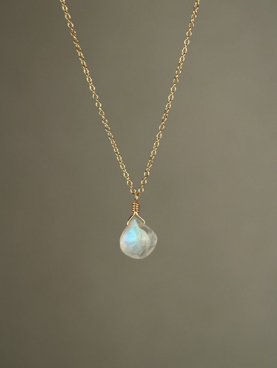 Moonstone necklace, rainbow moonstone necklace, dainty crystal necklace,  a tiny teardrop moonstone on a 14k gold filled chain