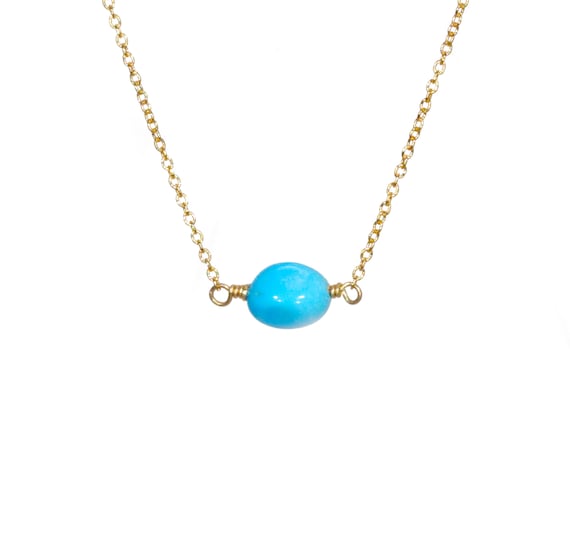 Turquoise necklace, Castle Dome Arizona turquoise, natural turquoise drop, a genuine turquoise nugget on a 14k gold filled chain