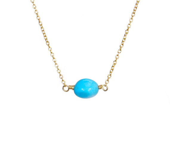 Turquoise necklace, Castle Dome Arizona turquoise, natural turquoise drop, a genuine turquoise nugget on a 14k gold filled chain