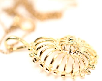 Gold Ammonite Necklace: Spiral Sea Shell Pendant, 14k Gold Filled Chain