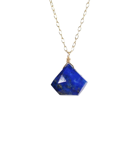 Lapis necklace, diamond shape pendant necklace, December birthstone, blue gemstone pendant, something blue, geometric lapis lazuli necklace