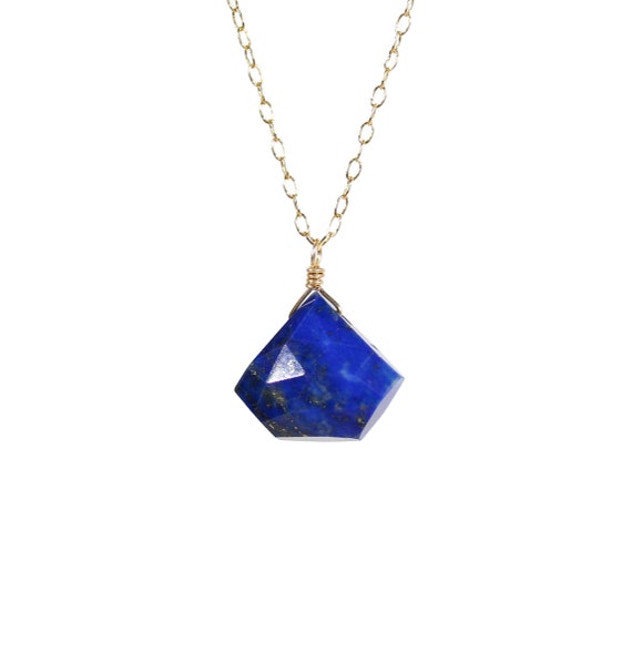 Lapis necklace, diamond shape pendant necklace, December birthstone, blue gemstone pendant, something blue, geometric lapis lazuli necklace