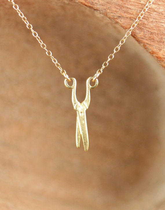 Scissor necklace - gold scissors necklace - hair dresser necklace - gift under 30 - a pair of gold scissors on a 14k gold vermeil chain