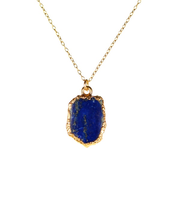 Lapis necklace,  lapis lazuli pendant, December birthstone, blue stone, a gold vermeil lined lapis lazuli on a 14k gold filled chain