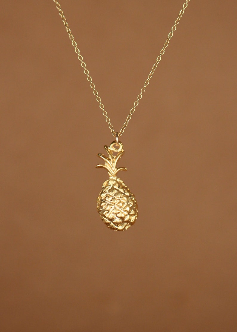 gold pineapple necklace Pineapple necklace tropical necklace a sweet little gold pineapple on a 14k gold vermeil chain fruit jewelry