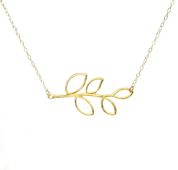 Tree Branch and Leaves Necklace: 14k Gold Filled Plant Lady Jewelry