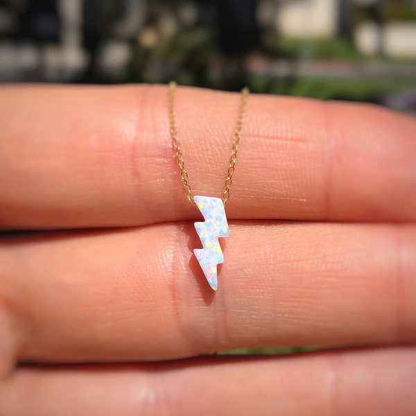 Opal lightning bolt necklace - lightning bolt necklace - opal necklace - thunder necklace - celebrity necklace