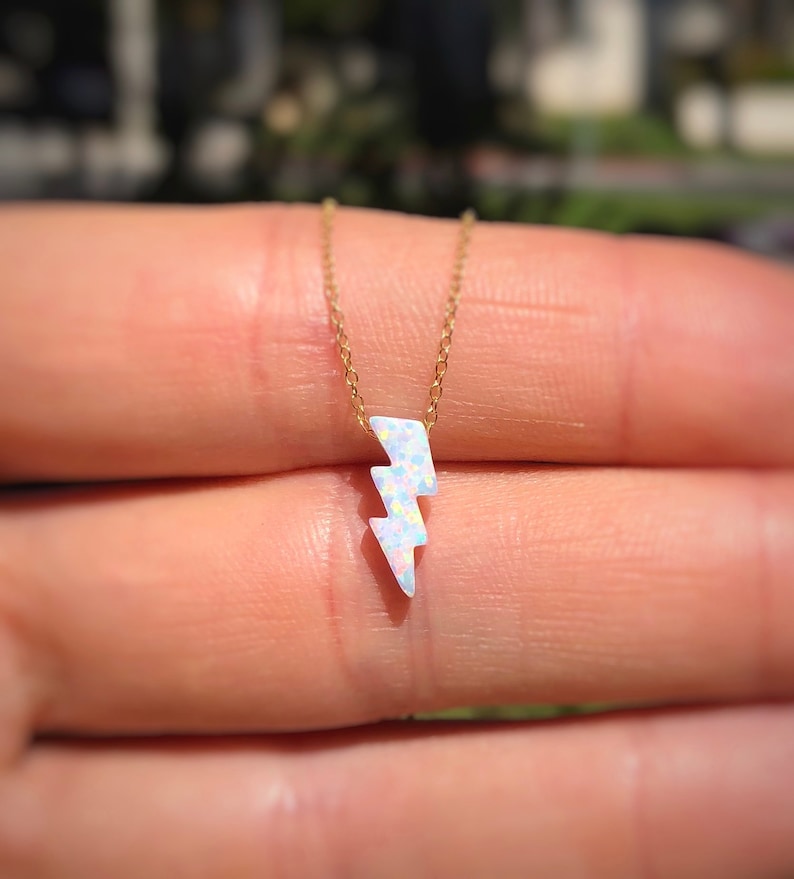Opal Lightning Bolt Necklace Blue Lightning Bolt Necklace Etsy
