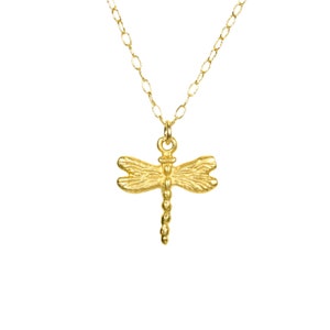 Dragonfly necklace, gold dragonfly pendant, bug necklace, dainty gold necklace, insect necklace, tiny dragonfly in gold, whimsical