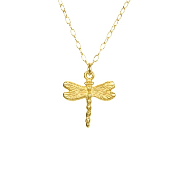 Dragonfly necklace, gold dragonfly pendant, bug necklace, dainty gold necklace, insect necklace, tiny dragonfly in gold, whimsical