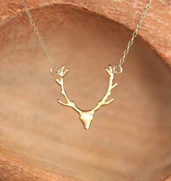 Antler necklace - reindeer necklace - winter necklace - deer antler necklace - silver antler necklace - gold antler necklace