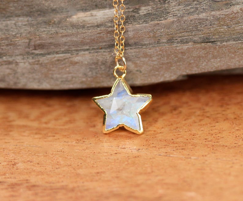 Moonstone star necklace rainbow moonstone necklace gold Etsy