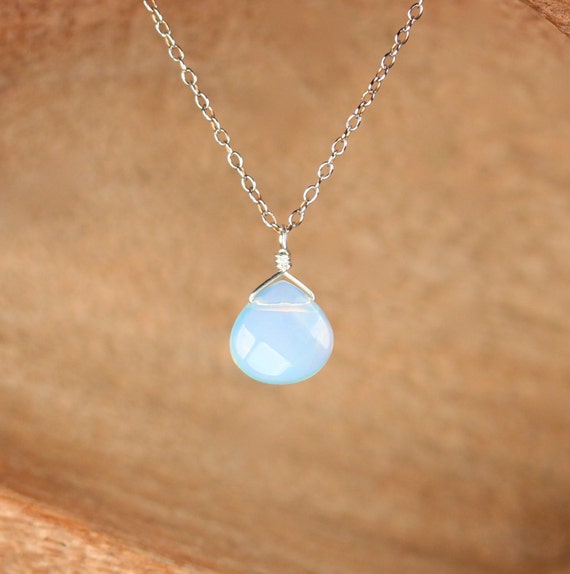 Opalite necklace, rainbow opalite pendant, moonstone necklace, a faceted opalite wire wrapped onto sterling silver or 14k gold filled chain