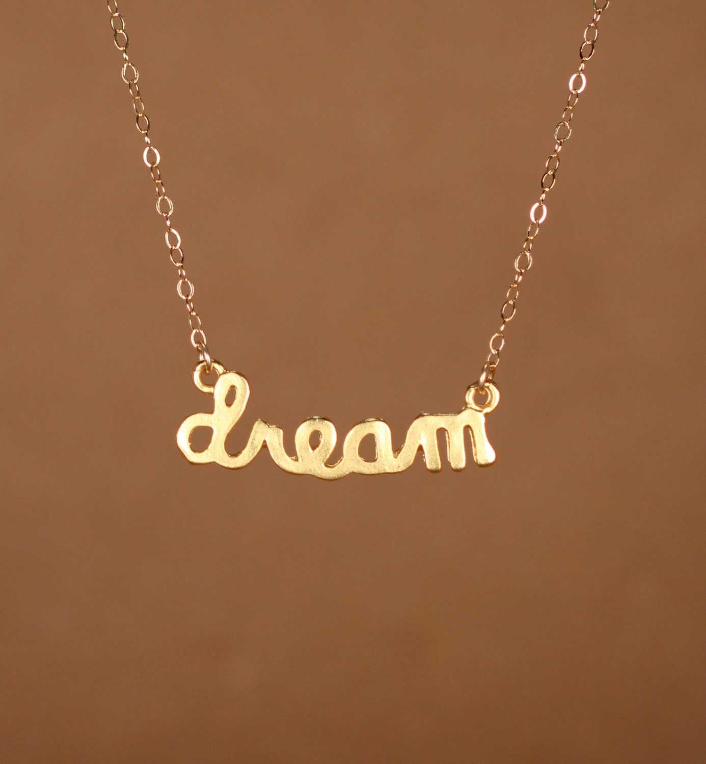 Dream necklace, gold dream script necklace, day dreamer gift, whimsical