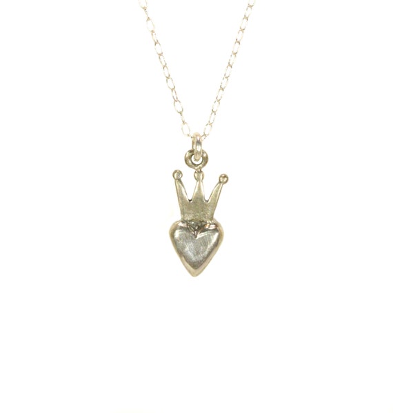 Queen of my heart necklace, crown necklace, sterling silver heart necklace, princess, a silver heart and crown on a sterling silver chain