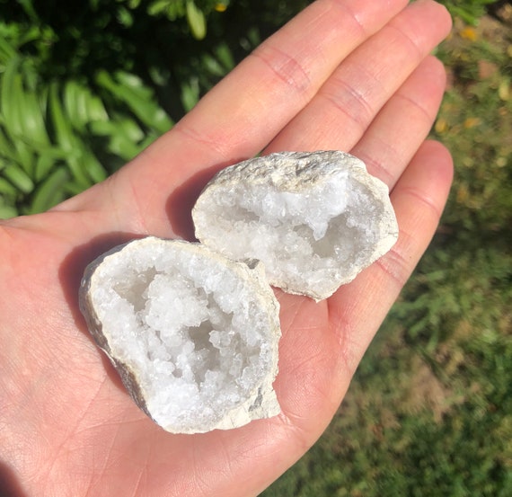 White geode rock - raw crystal cave - druzy stone - split geode - whole geode - crystal rock