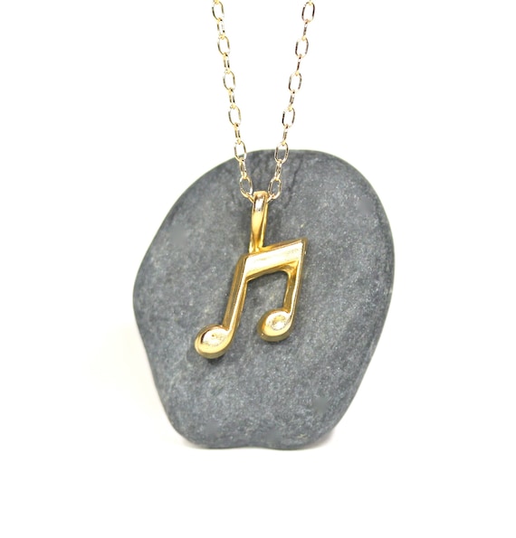 Gold music note necklace - music note - eighth note necklace - a 14k gold plated eighth note on a 14k gold filled chain