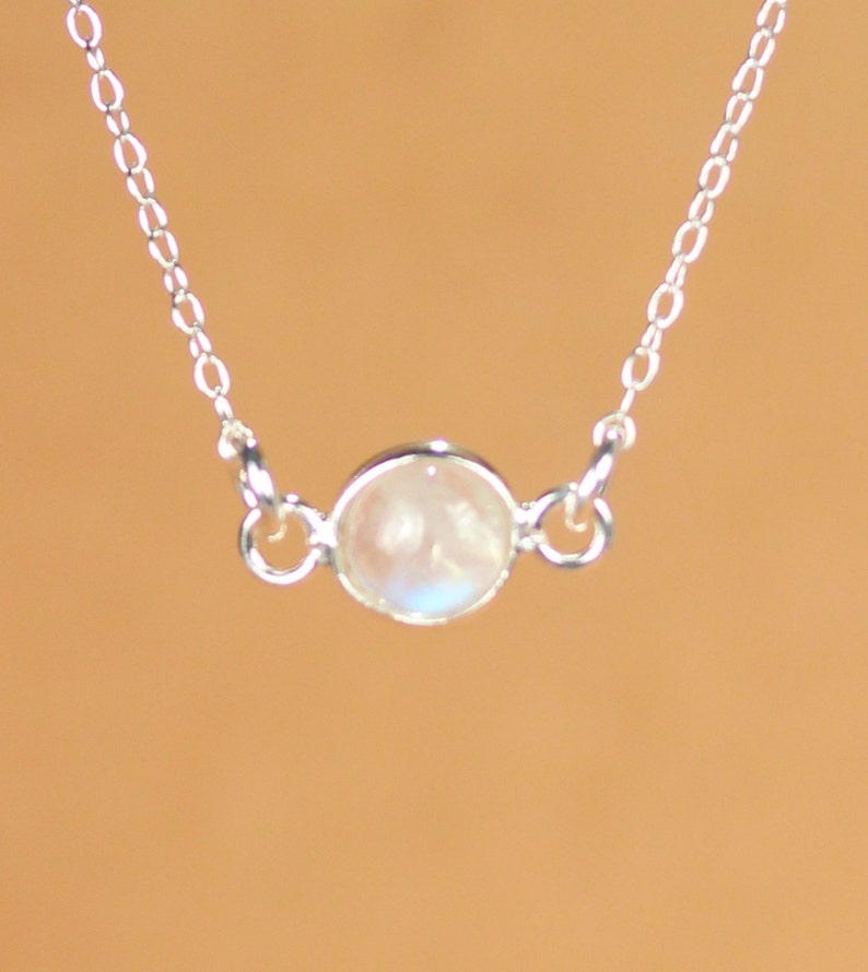 Moonstone necklace silver moonstone june birthstone rainbow moonstone a silver bezel set moonstone on a sterling silver chain image 5