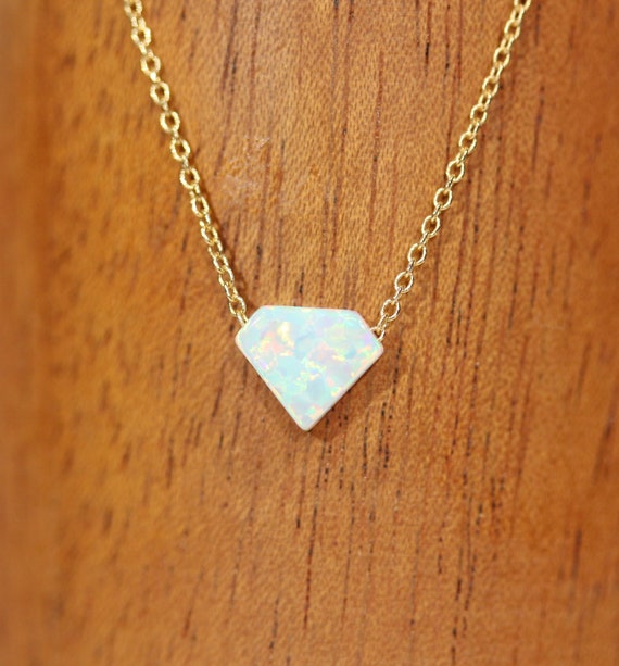 Opal necklace, tiny diamond opal necklace, everyday necklace, flashy opal, diamond shape, thin gold chain
