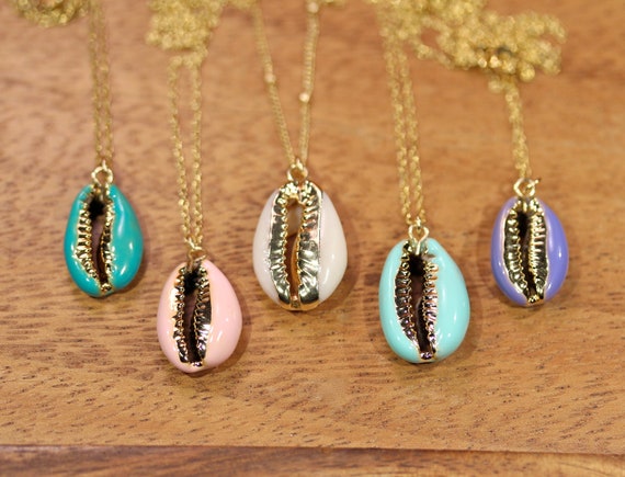 Cowrie shell necklace - colored shell - summer necklace - gold cowrie shell - beach - bff necklace - sea shell necklace