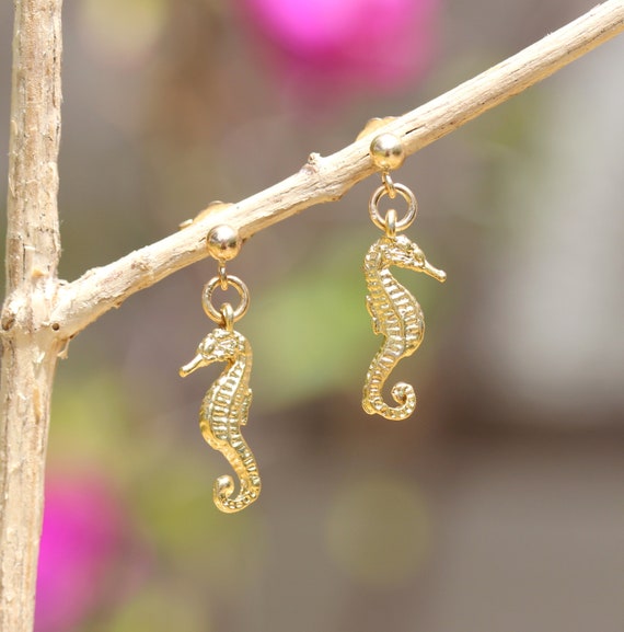 Seahorse Earrings: 14K Gold Filled Tropical Beach Marine Life