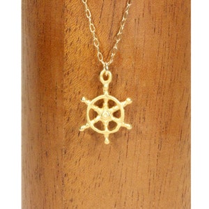 Ship wheel necklace, navy wife necklace, captains wheel, nautical necklace, boating jewelry, a gold vermeil wheel on a 14k gold filled chain