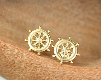 Ships wheel earrings, nautical earrings, sailor earrings, beach earrings, cute gift idea, gift under 20, captains wheel earrings, Ahoy!