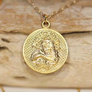 Aquarius necklace, horoscope necklace, zodiac necklace, january birthday, February birthday, gold coin