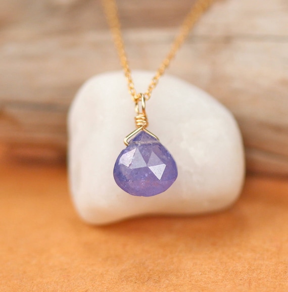 Tanzanite necklace - drop necklace - crystal necklace - purple necklace - tiny necklace - floating necklace - 14k gold filled necklace