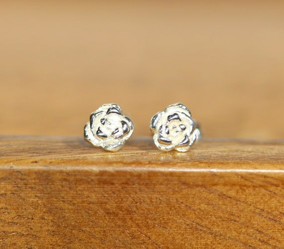 Rose earrings, sterling silver flower earrings, simple floral earrings, bridesmaid earrings, little girls earrings, summer jewelry