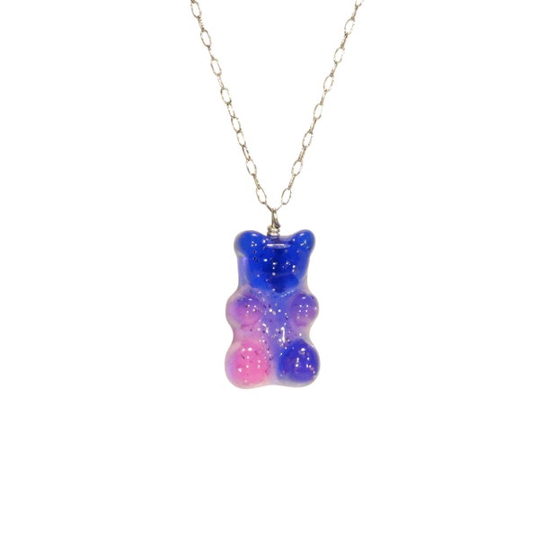 Gummy bear necklace sterling silver, colorful fun jewelry, cute candy necklace, kawaii, juicy gummy bear on 14k gold filled chain