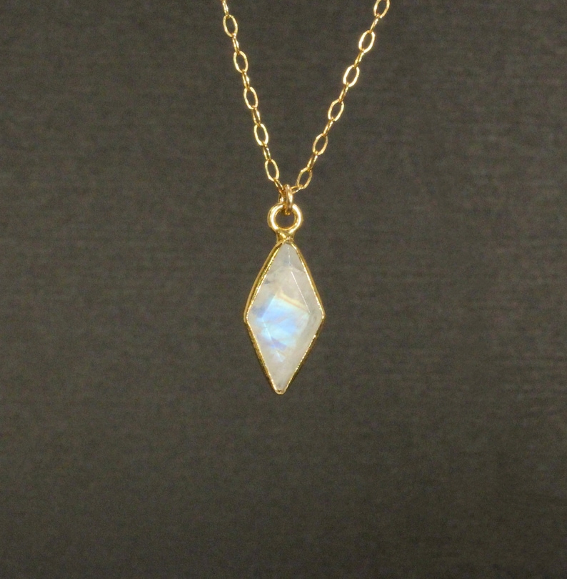 Moonstone necklace, rainbow moonstone pendant, June birthstone necklace, gold bezel moonstone kite, 14k gold filled necklace image 5