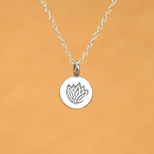 Lotus necklace - silver lotus necklace - yoga necklace - lotus flower - disc - a sterling silver lotus flower on a sterling silver chain