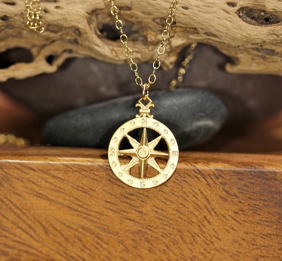 Compass necklace, wanderlust necklace, 14k true north, nautical compass pendant, travelers necklace, direction necklace, going away gift