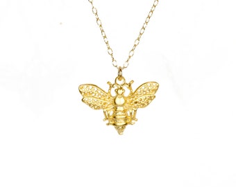 Bijenketting: hanger gouden insect vliegend insect, 14K gold filled ketting
