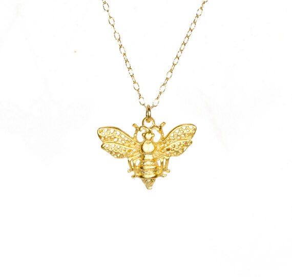 Bee necklace, gold bug necklace, insect necklace, gold queen bee, 14k gold filled chain