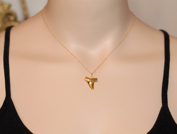 Gold shark tooth necklace, surfers necklace, beach jewelry,  shark tooth pendant, a 14k gold vermeil sharks tooth on a 14k gold filled chain
