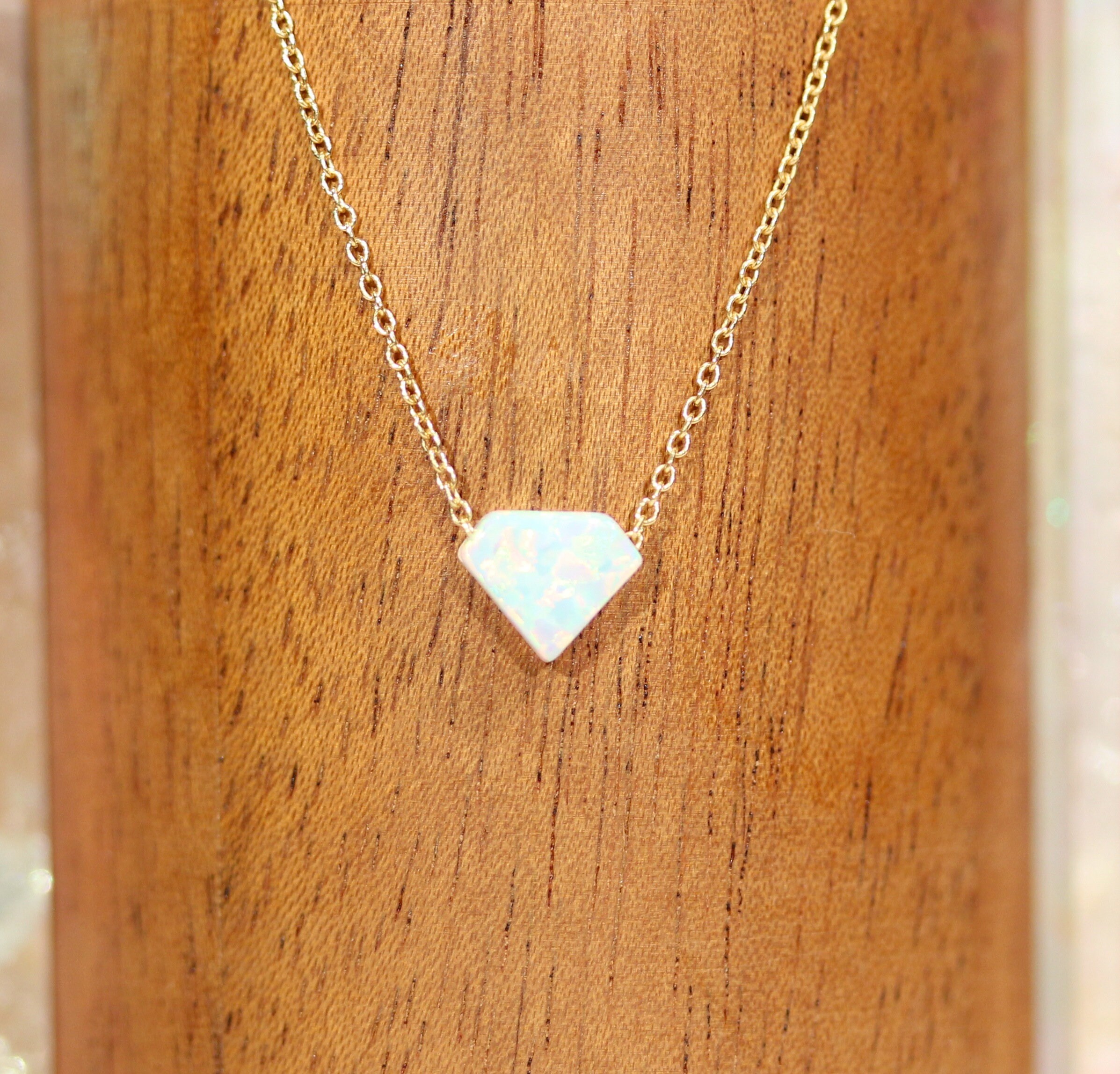 Opal diamond necklace, tiny diamond opal necklace, everyday necklace