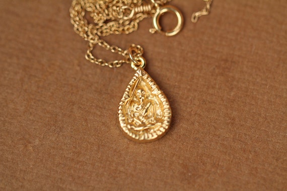 Buddha necklace - yoga necklace - mediatation necklace - peace - a gold vermeil teardrop buddha charm on a 14k gold vermeil chain