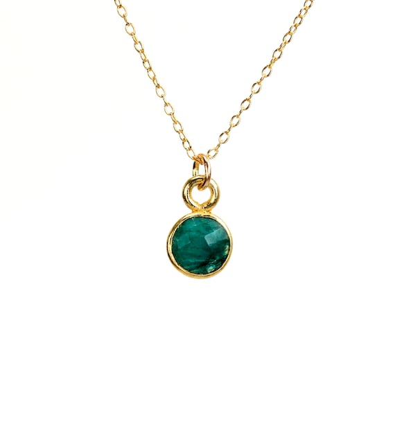 Tiny green emerald necklace, may birthstone jewelry, layering necklace, crystal necklace, green gemstone jewelry, gold bezel emerald