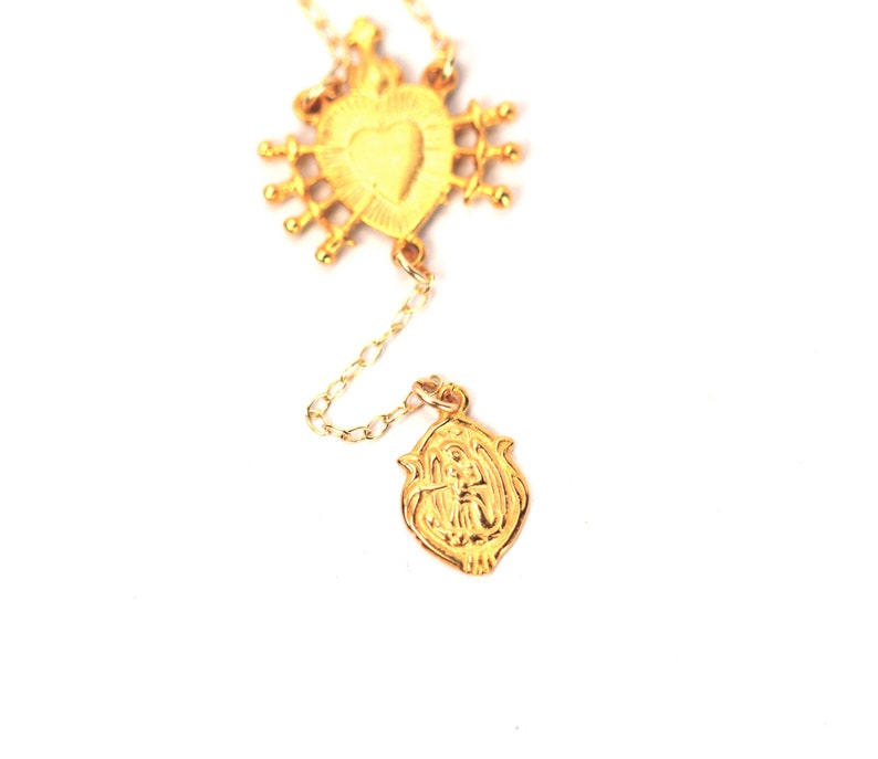 Sacred heart necklace Gold rosary necklace virgin mary religious rosary real housewives 14k gold vermeil chain image 6
