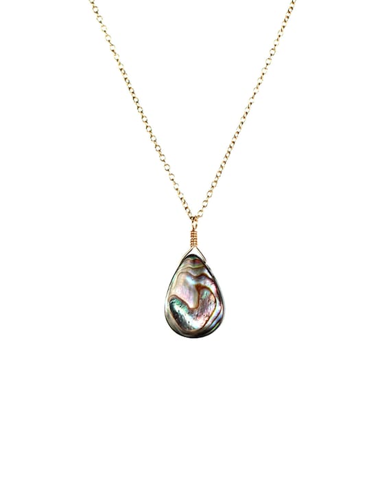 Abalone necklace - shell necklace - teardrop - everyday - a wire wrapped abalone shell on a 14k gold filled or sterling silver chain - AB2