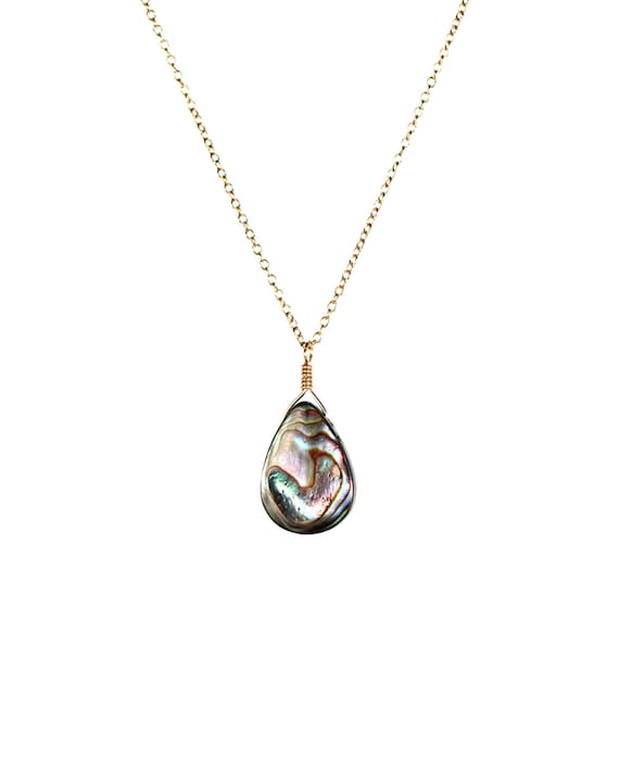 Abalone necklace - shell necklace - teardrop - everyday - a wire wrapped abalone shell on a 14k gold filled or sterling silver chain - AB2