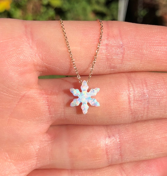 Opal snowflake necklace, frozen necklace, opal jewelry, winter wedding, snowflake pendant, Christmas necklace, frozen snowflake